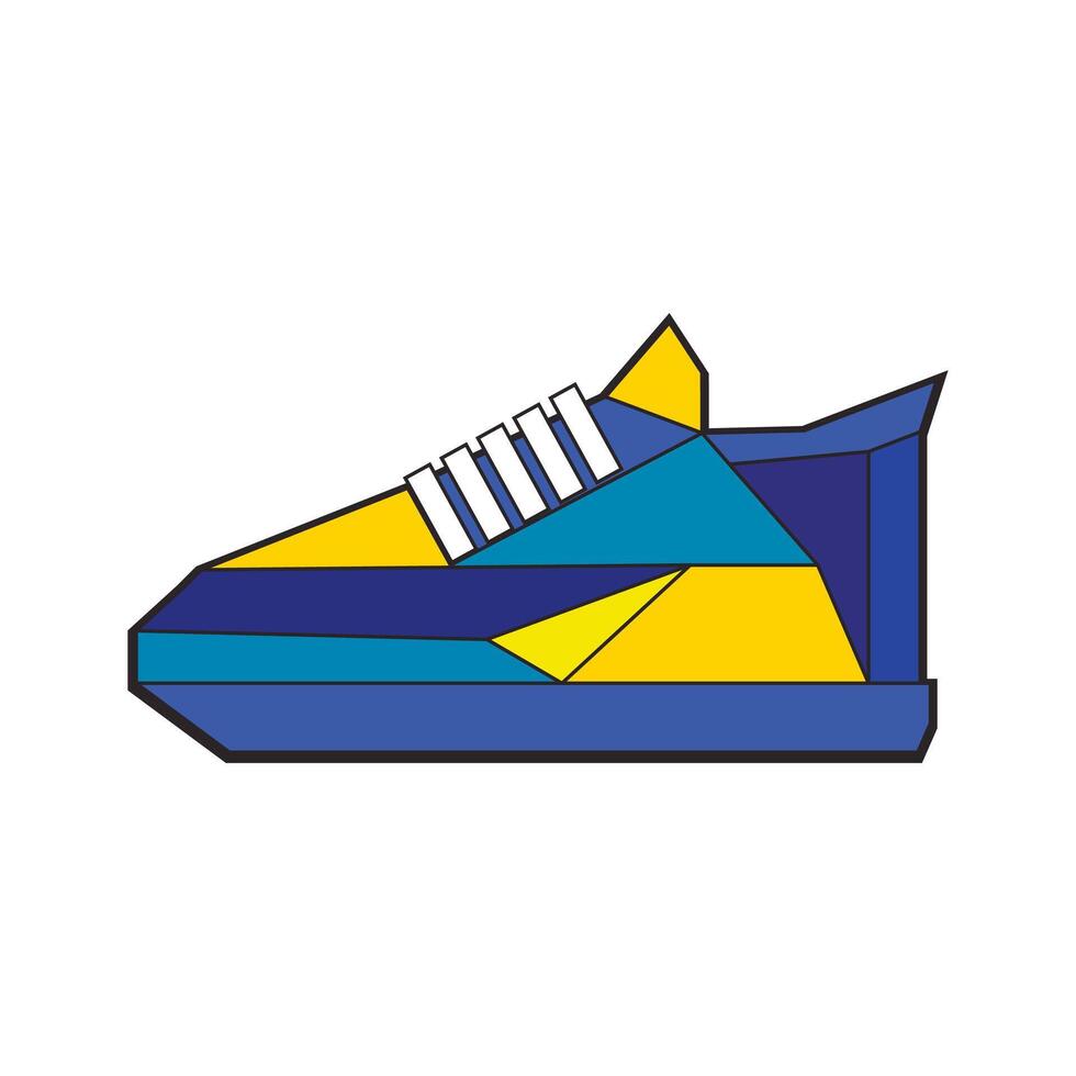 Polygonal sneakers, geometric style sport shoes, token icon. Clothing abstract with trendy pattern for training, objec of geometric design for walking running and jogging. Vector illustration