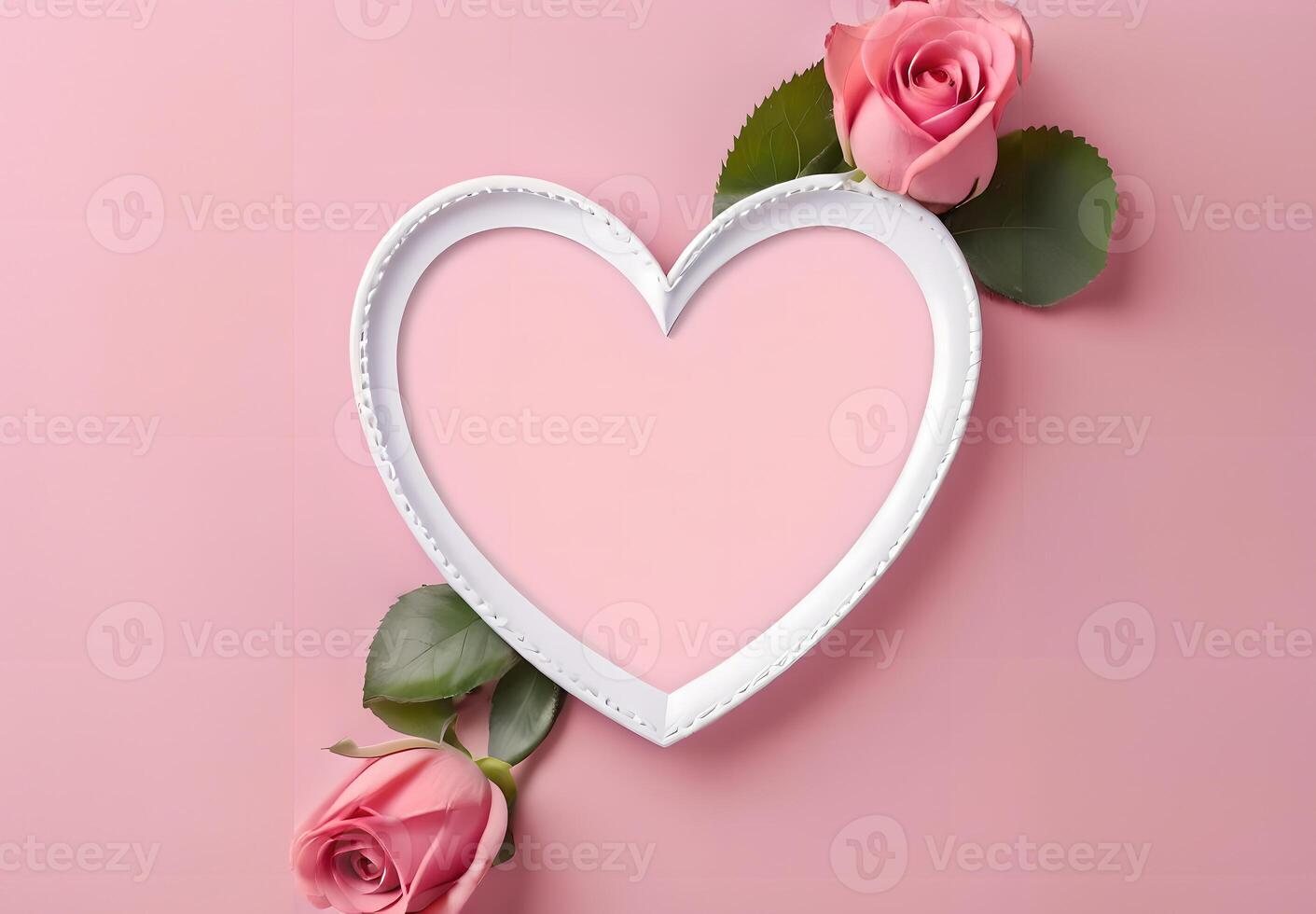 AI generated Mock up template heart shaped frame with blank space for text, decorated with elements, for banner, greeting card or advertising, valentine, business concept, generative ai photo