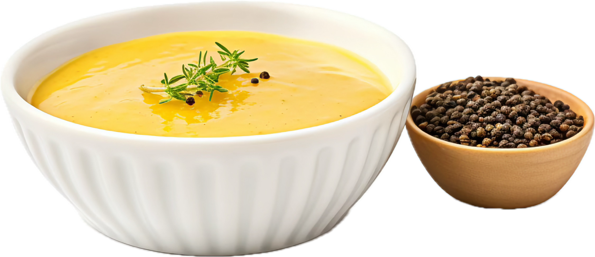 AI generated mustard sauce in bowl with thyme and mustard png