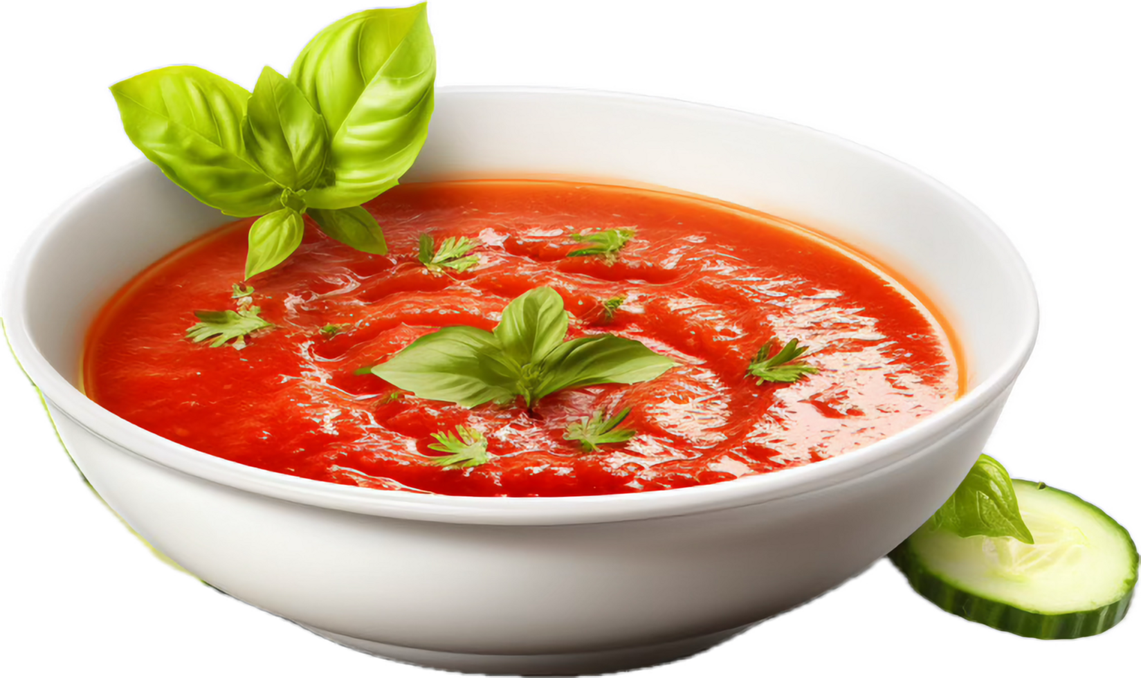 ai généré tomate soupe avec Frais basilic et concombre png