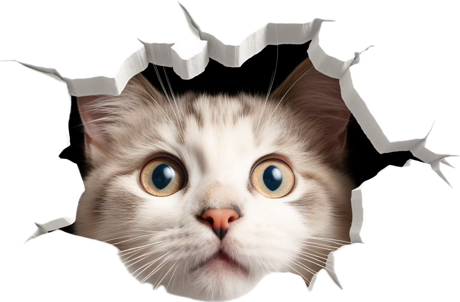 AI generated cat looking torn hole png