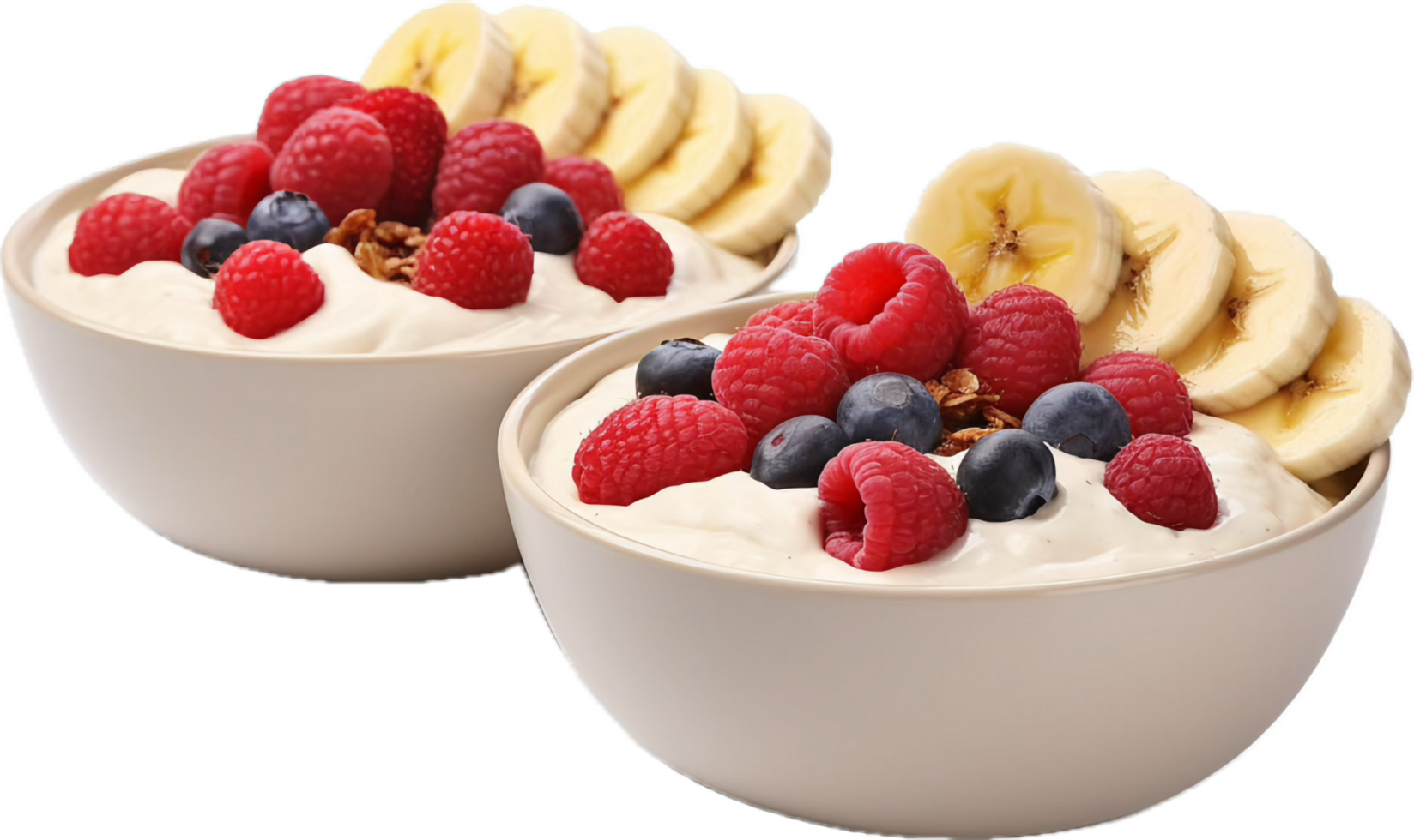 AI generated almond butter and berries breakfast bowls with banana and yogurt png