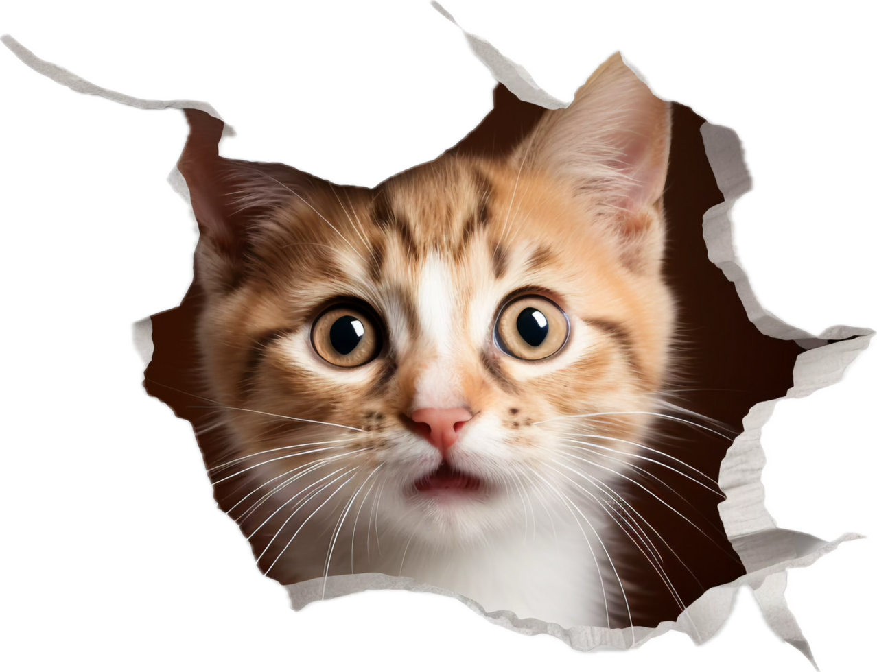 AI generated cat looking torn hole png