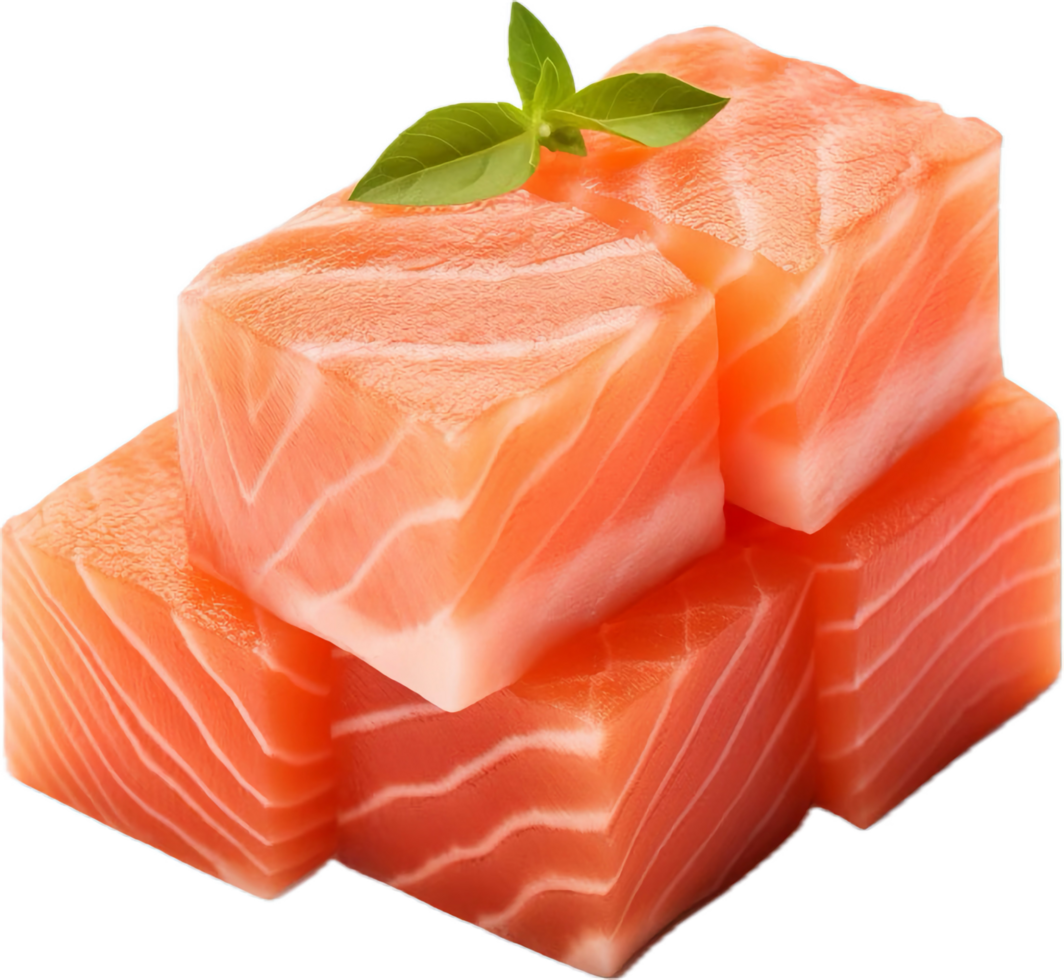 AI generated slices of fresh salmon cube png