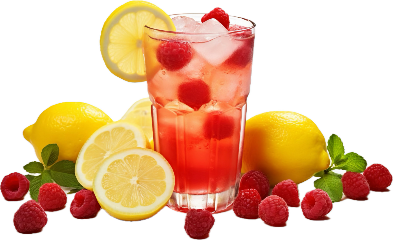 AI generated refreshing summer drink with raspberries and lemon png