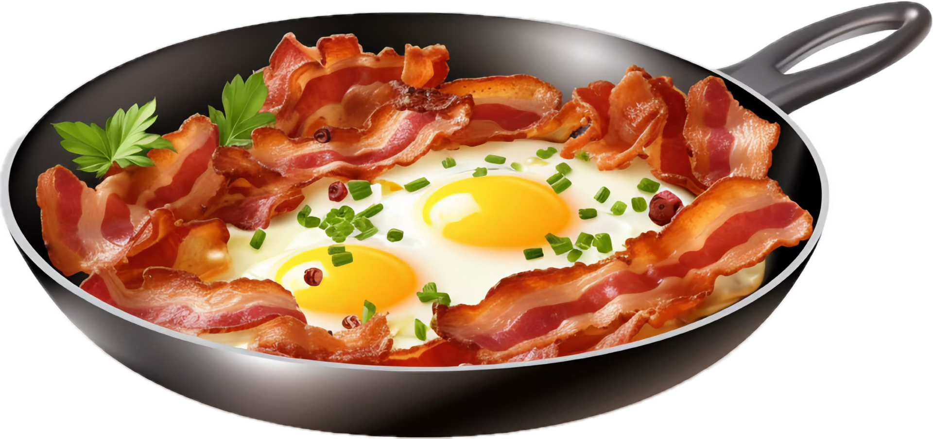 AI generated frying pan with eggs and bacon png