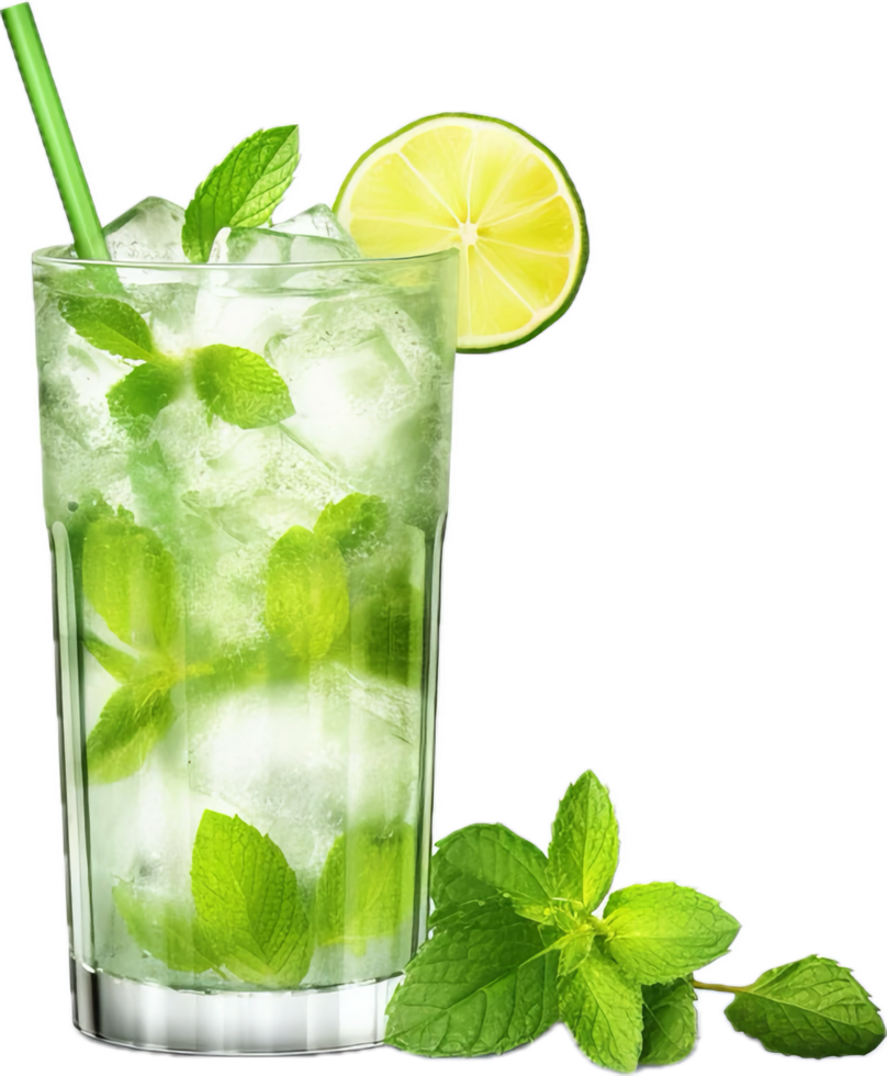 AI generated top view of mojito cocktail alcohol drink png