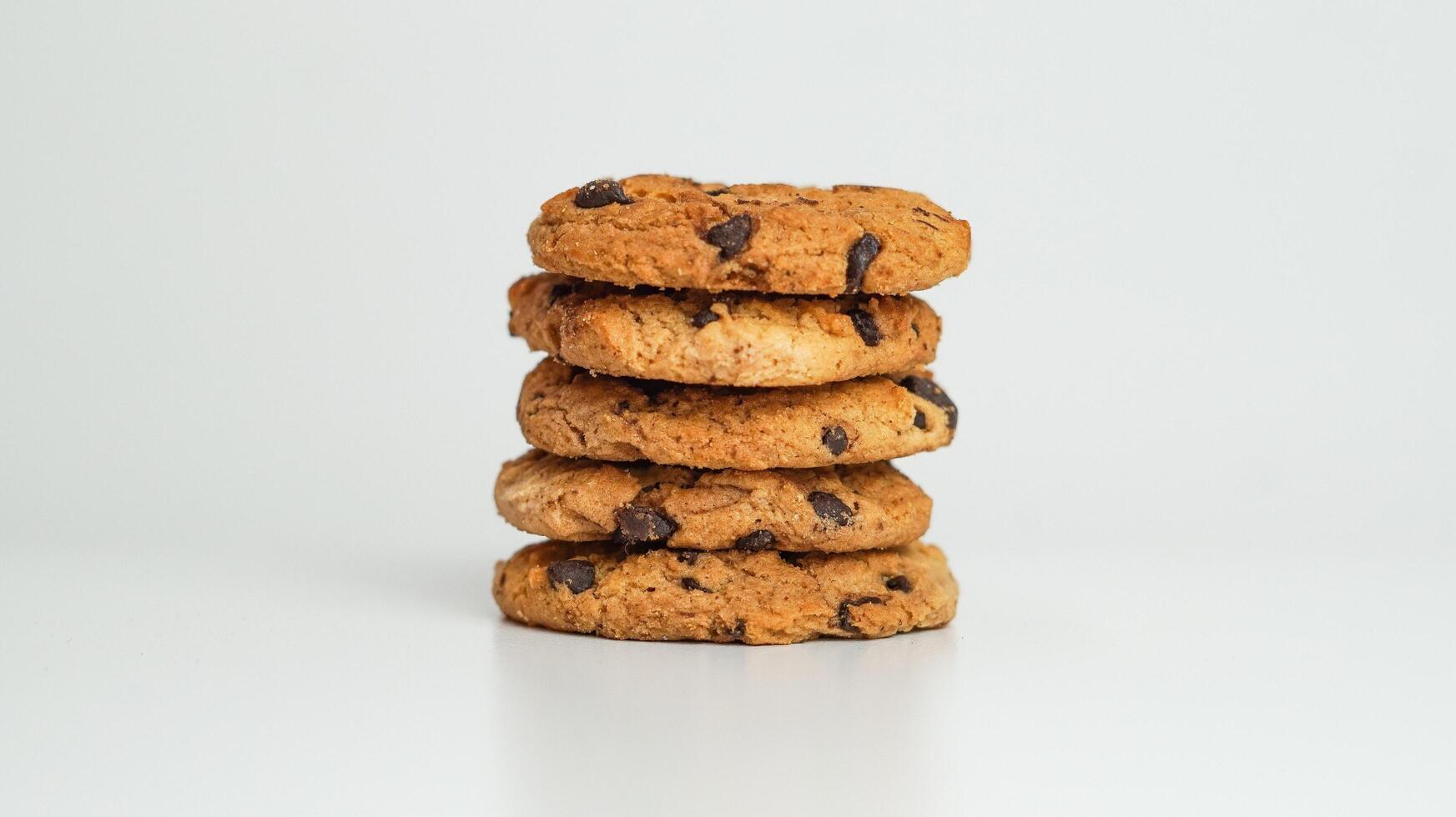 Chocolate chip cookies on a white background photo