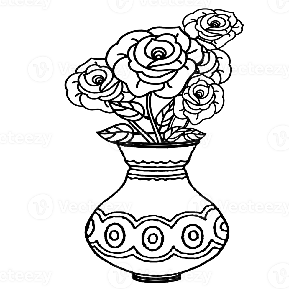 draw of antique vase with flower design png