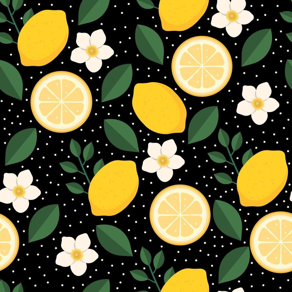 Tropical seamless pattern with yellow lemons. Template for print, textile,wallpaper cover and box design. vector