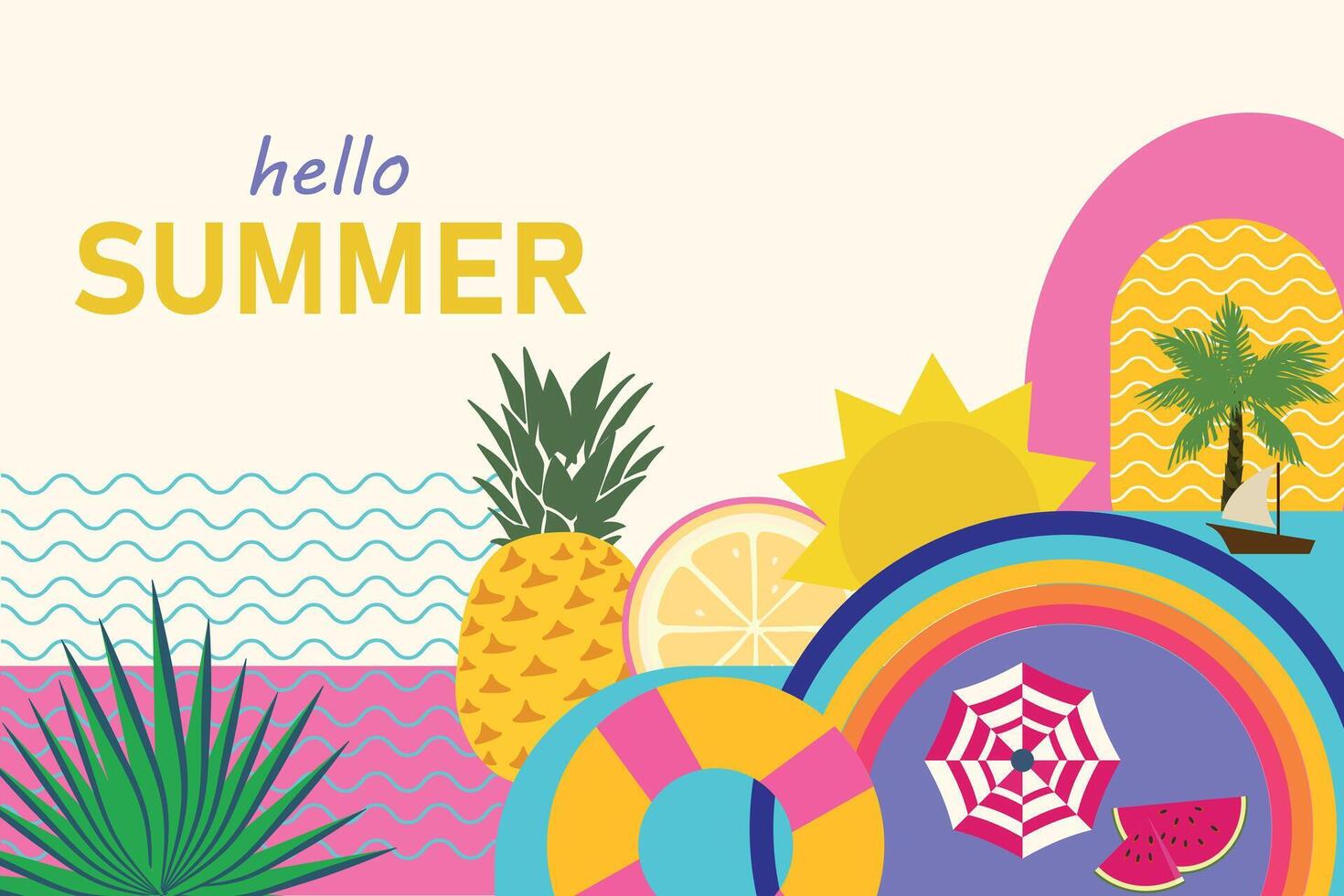 Colorful Geometric Summer Background. Template background for brochure, poster or flyer. Summer time fun concept design vector