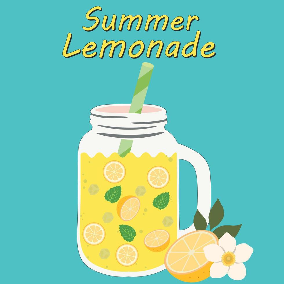 Summer lemonade. Juicy and bright summer poster, banner, cover or label with lemonade. Decorative lemonade poster for printing. Hand drawn backdrop with citrus fruits. vector