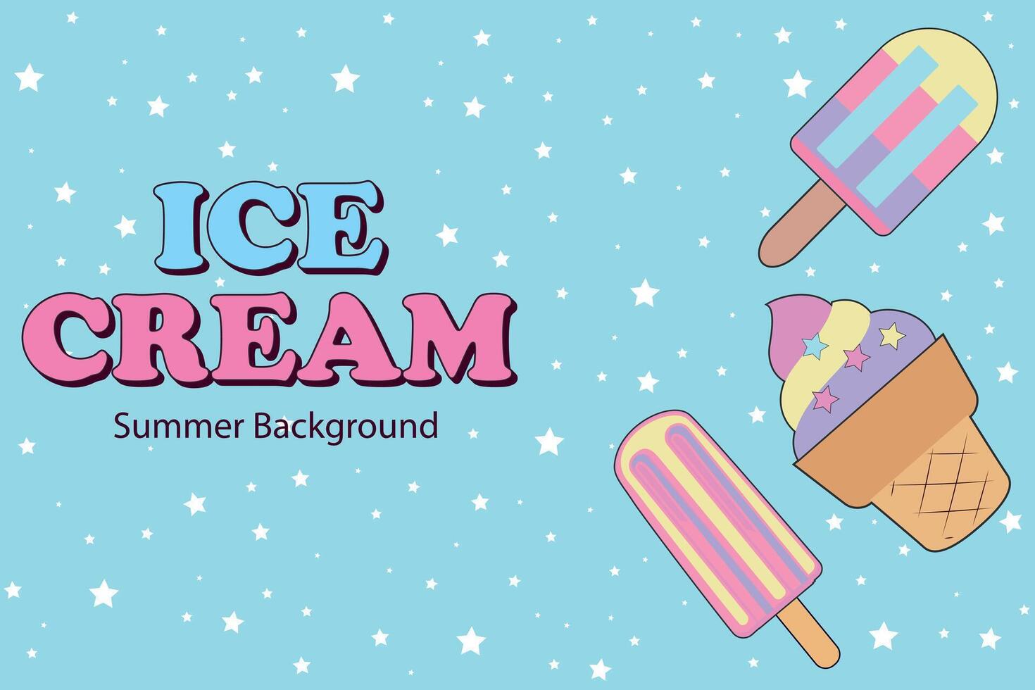 Ice cream summer background. Summer ice cream dessert. Wallpaper concept. Summer party banner. Summer festival design, bar menu, tropical background vector