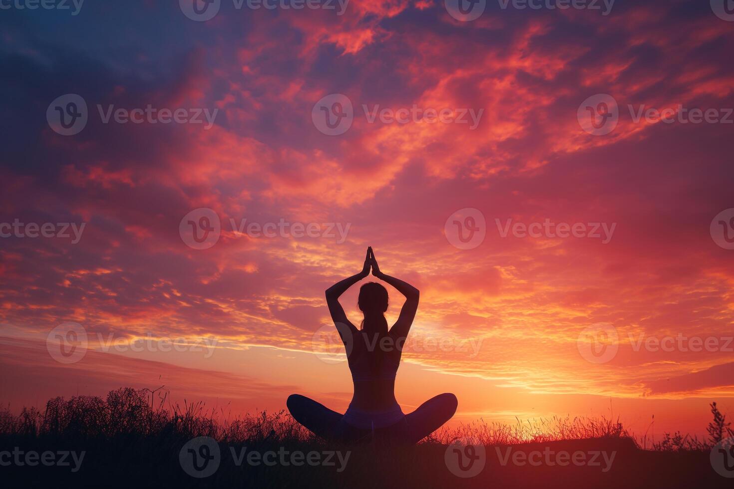 AI generated Sunset Yoga, Serene Poses in Nature for Mindfulness and Wellness photo