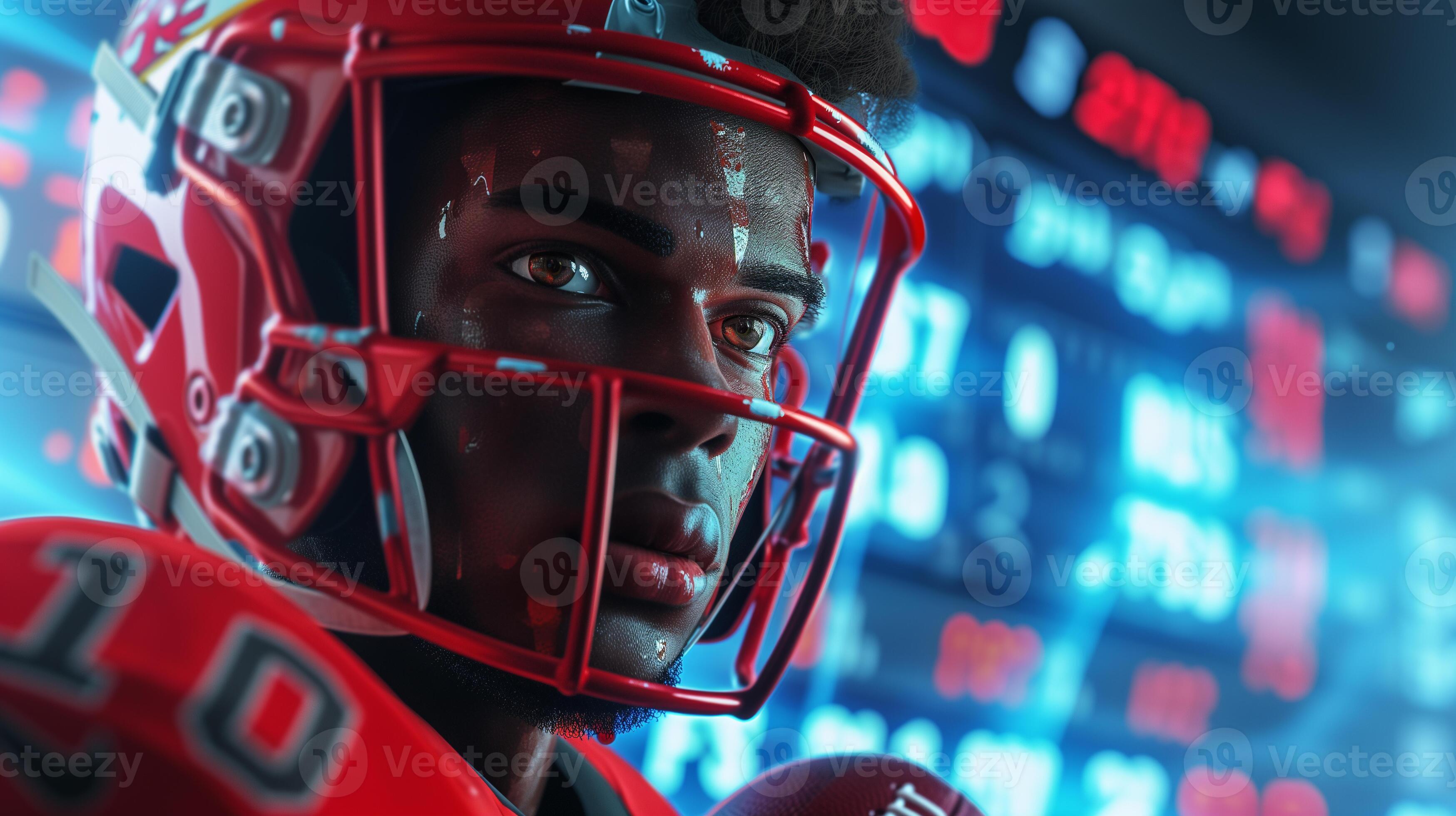 AI generated Football Player Portrait in 3D, Digital Background with