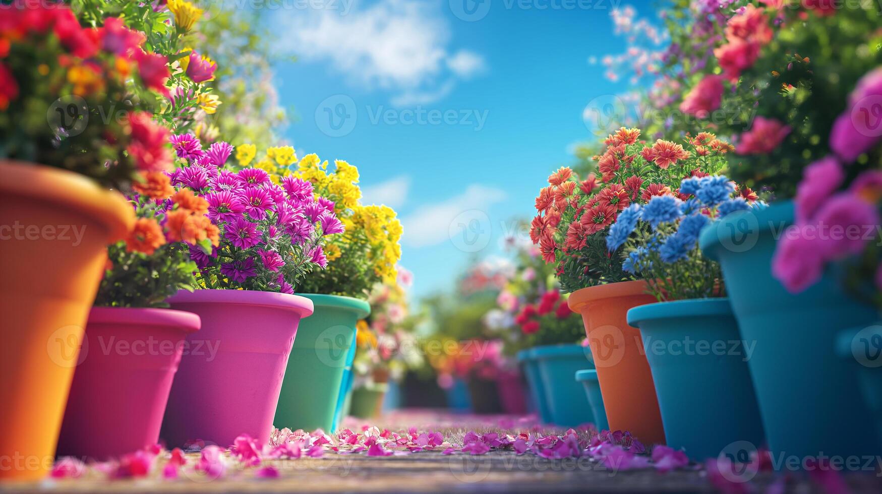 AI generated Garden Walkway Amidst Blooming Flowers - Floral Beauty photo