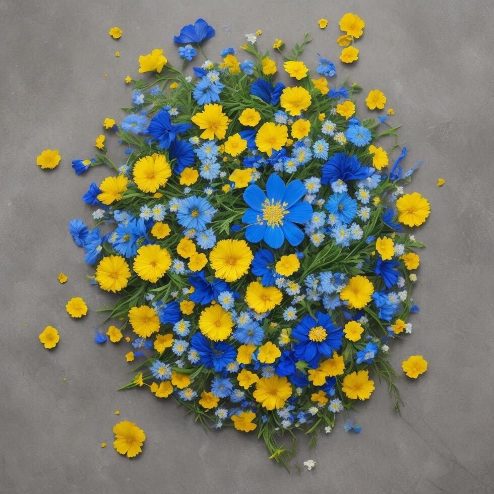 ai generado amarillo y azul petaled flor imagen generado por ai foto