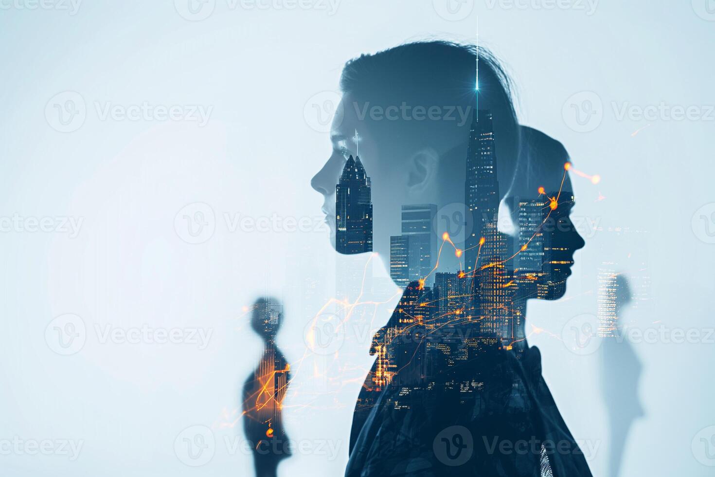 AI generated Double Exposure of Managers and Teams, Leadership Symbolism photo