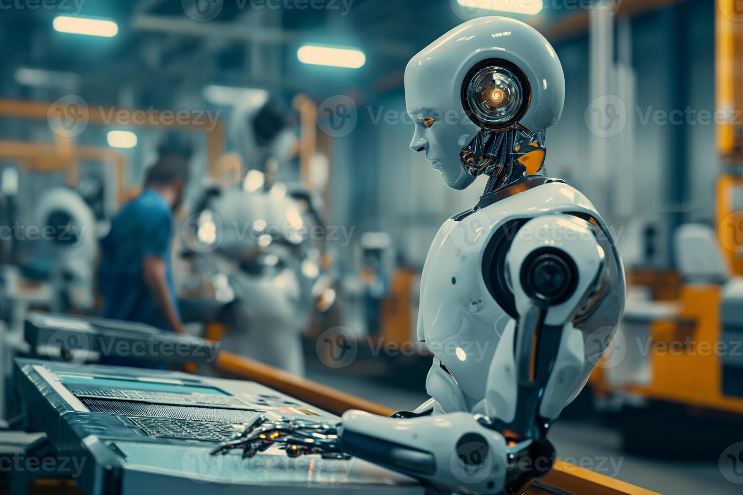 AI generated Futuristic Robotics in Modern Factories , AI Integration and Automation photo