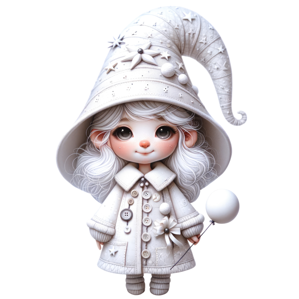 AI generated Charming illustration of gnomes in white clothes for the New Year festival. Accessorize with starry hats and seasonal decorations. png