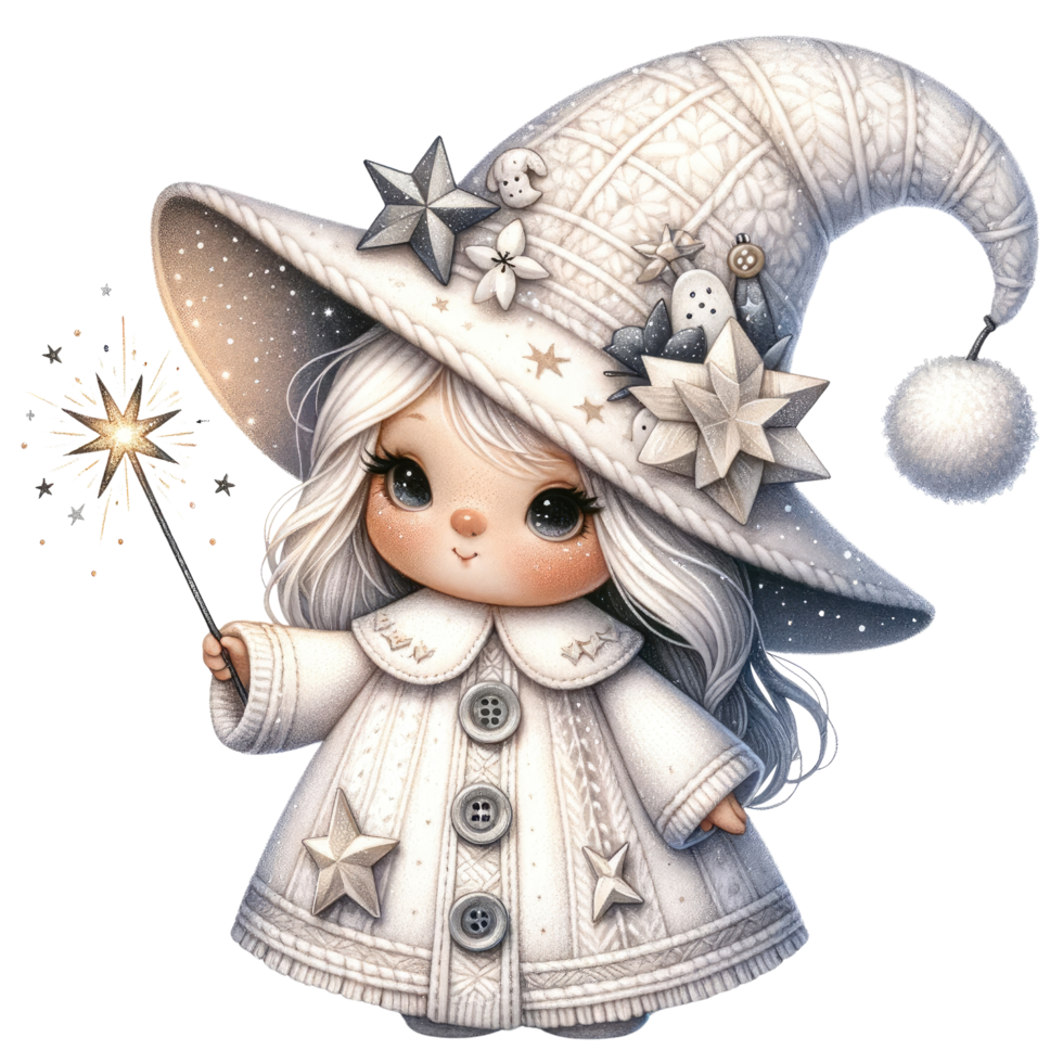 AI generated Charming illustration of gnomes in white clothes for the New Year festival. Accessorize with starry hats and seasonal decorations. png