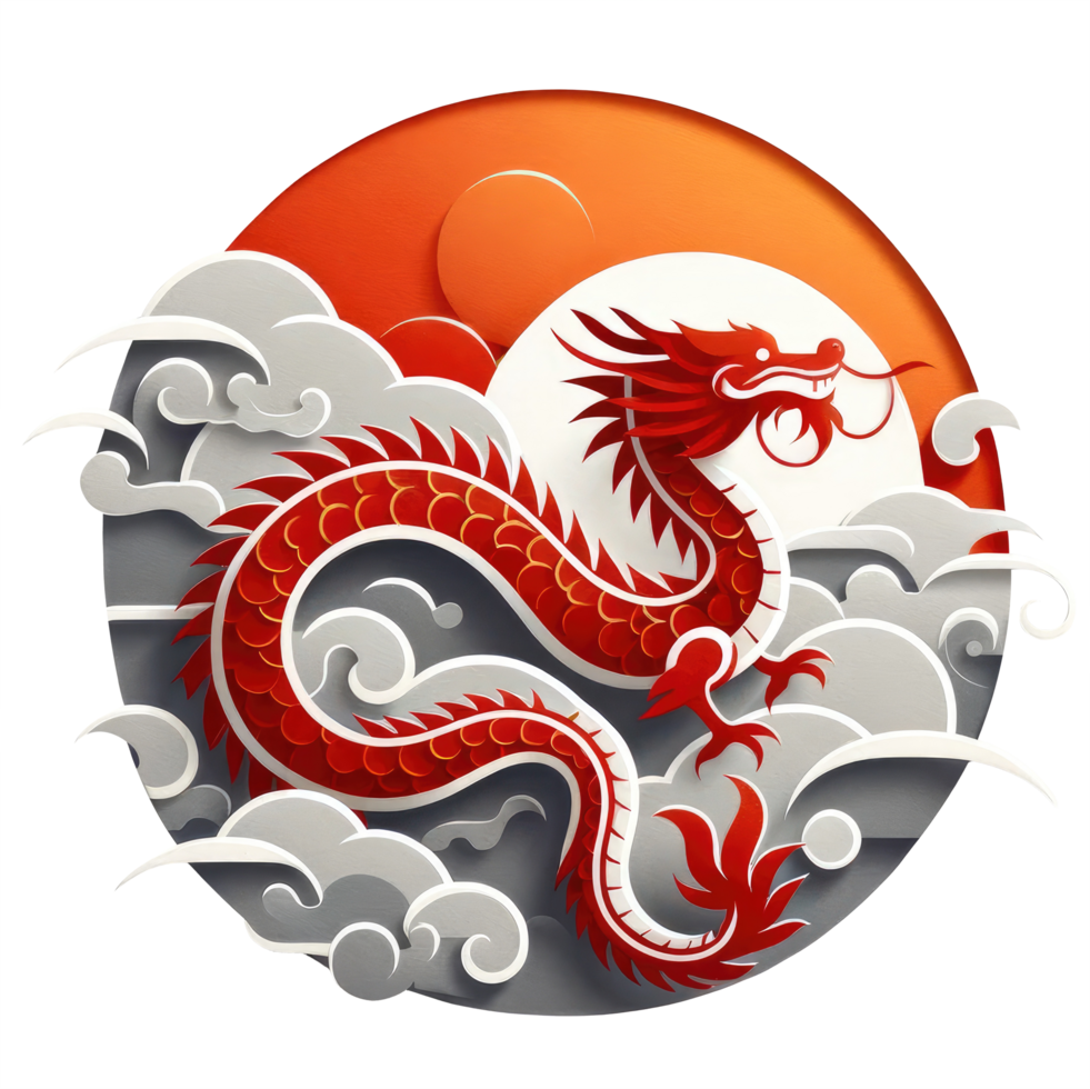 AI generated Traditional Chinese red dragon paper illustration, featuring red colors. png