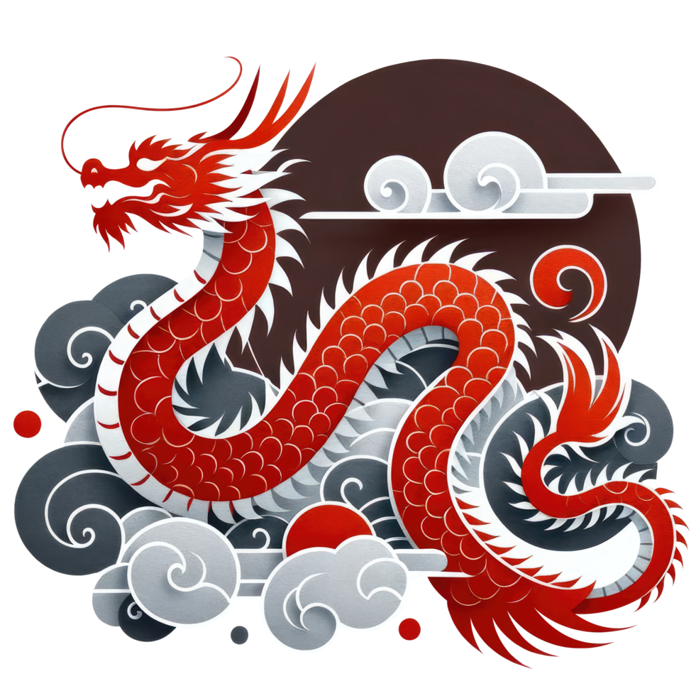 AI generated Traditional Chinese red dragon paper illustration, featuring red colors. png