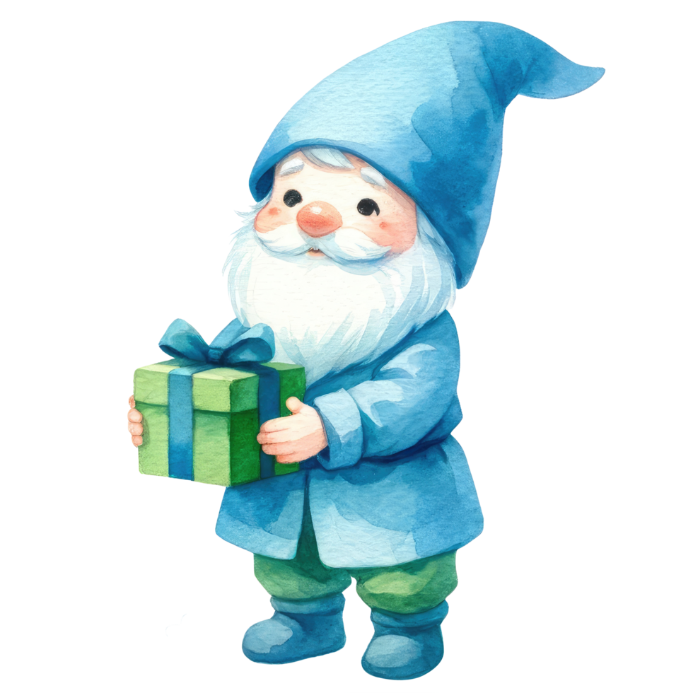 AI generated illustration of a cute gnome with a blue dress in valentine's day. png