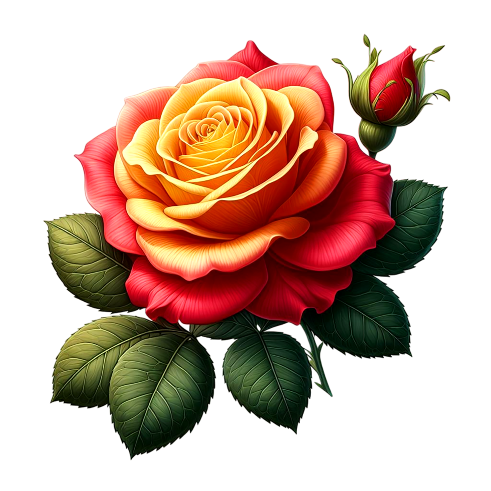 ai generado hermosa realista rojo amarillo rosas con verde hoja para un enamorado día png