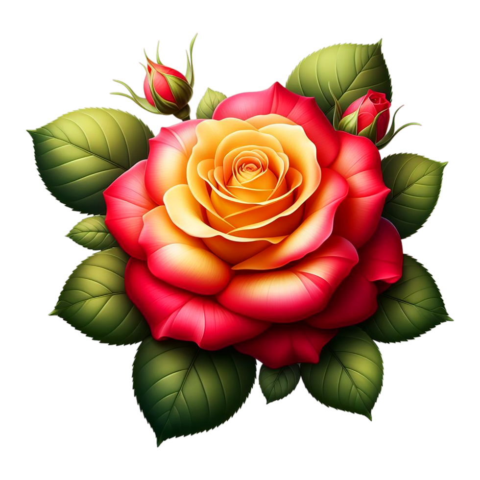 AI generated Beautiful Realistic Red yellow Roses With Green Leaf for A valentine day png