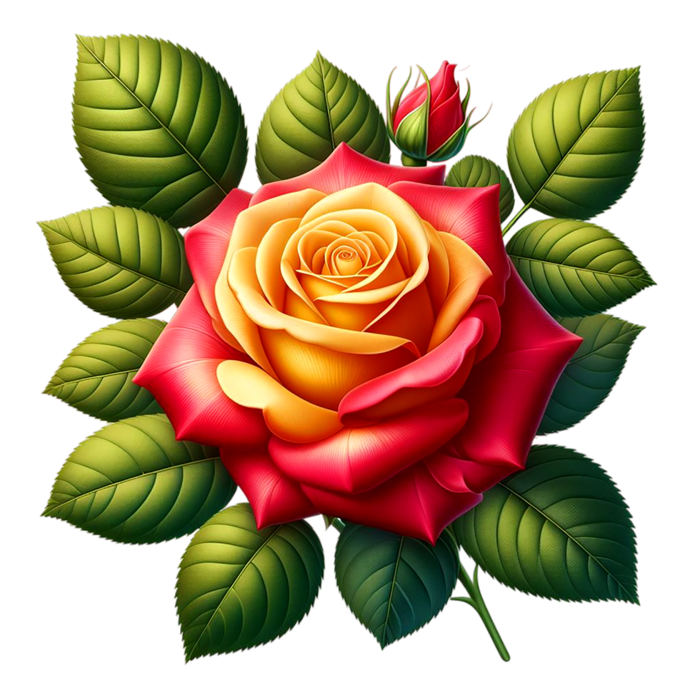 ai generado hermosa realista rojo amarillo rosas con verde hoja para un enamorado día png