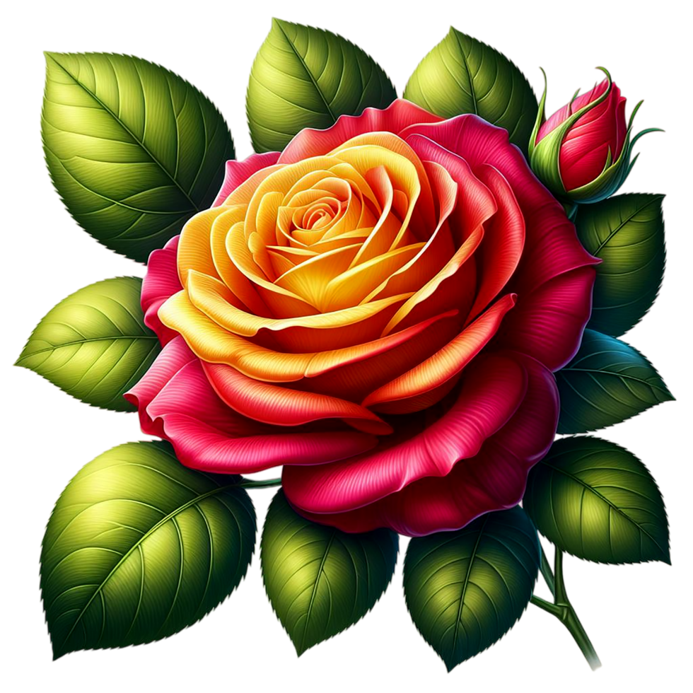 ai généré magnifique réaliste rouge Jaune des roses avec vert feuille pour une Valentin journée png