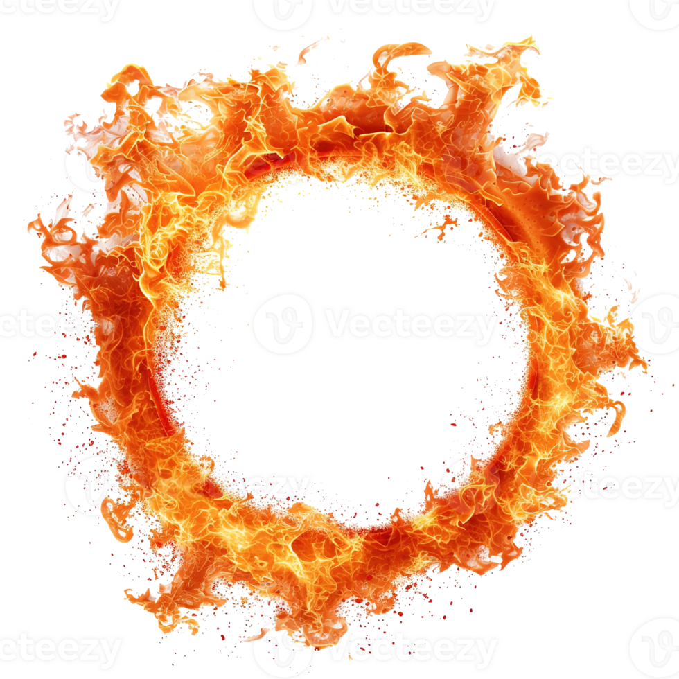 AI generated Intense circular fire and dust explosion isolated on transparent background, showcasing dynamic energy and bright, vivid flames png