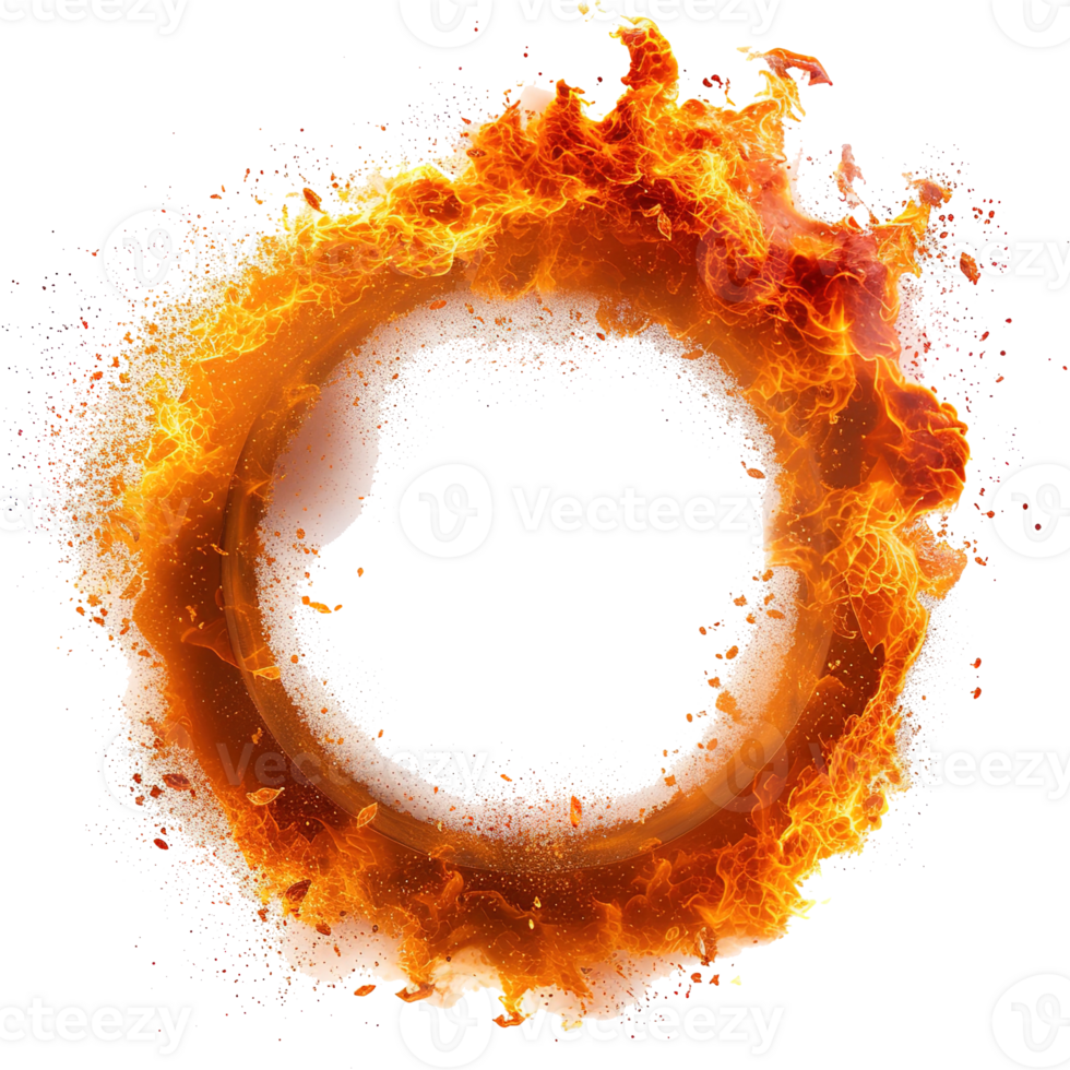 AI generated Intense circular fire and dust explosion isolated on transparent background, showcasing dynamic energy and bright, vivid flames png