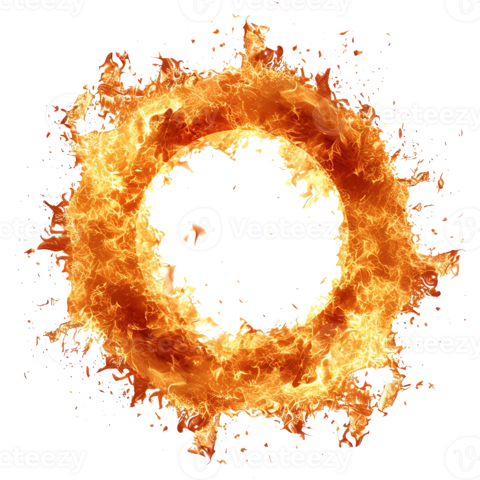 AI generated Intense circular fire and dust explosion isolated on transparent background, showcasing dynamic energy and bright, vivid flames png