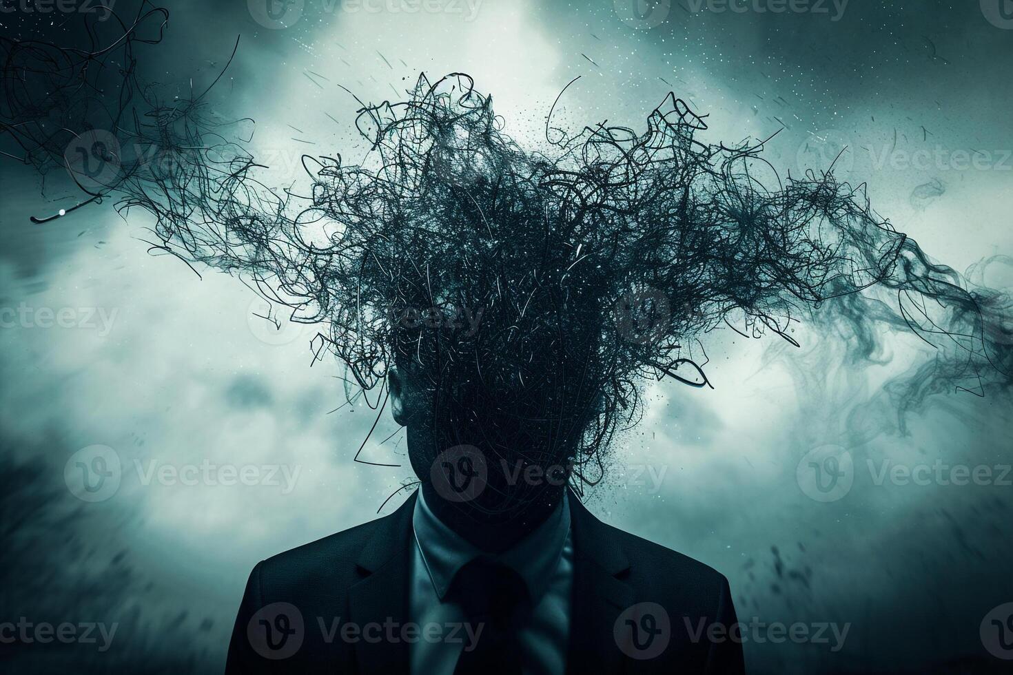 AI generated Surreal depressed office man suffered from mental illness,overthinking,stressed,anxiety,mental illness concept photo