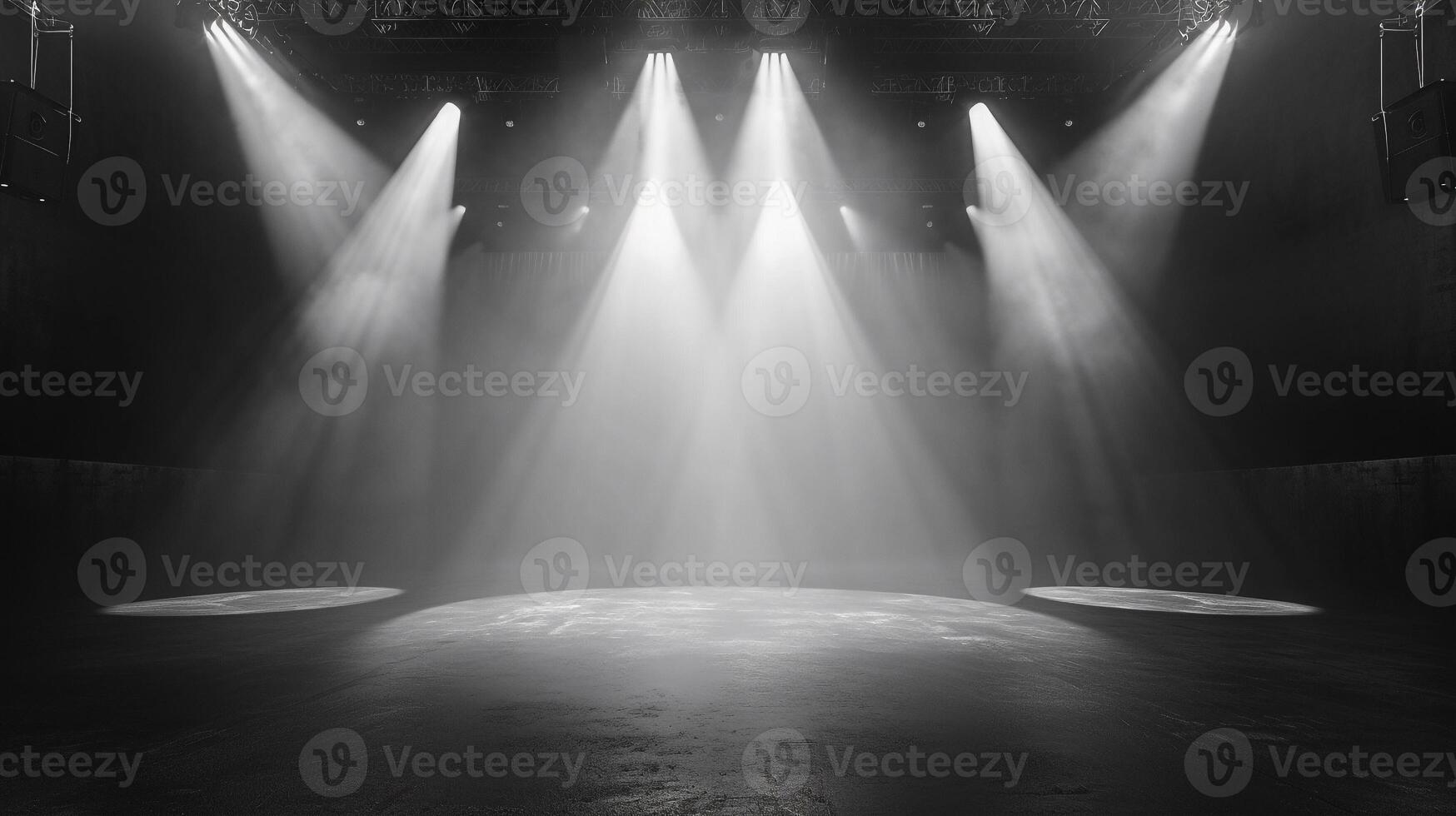 AI generated Empty concert stage was illuminated with spotlight . photo