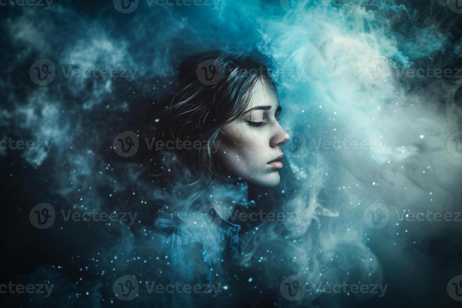 AI generated Surreal depressed woman suffered from mental illness,stressed,over thinking,anxiety,mental illness concept photo