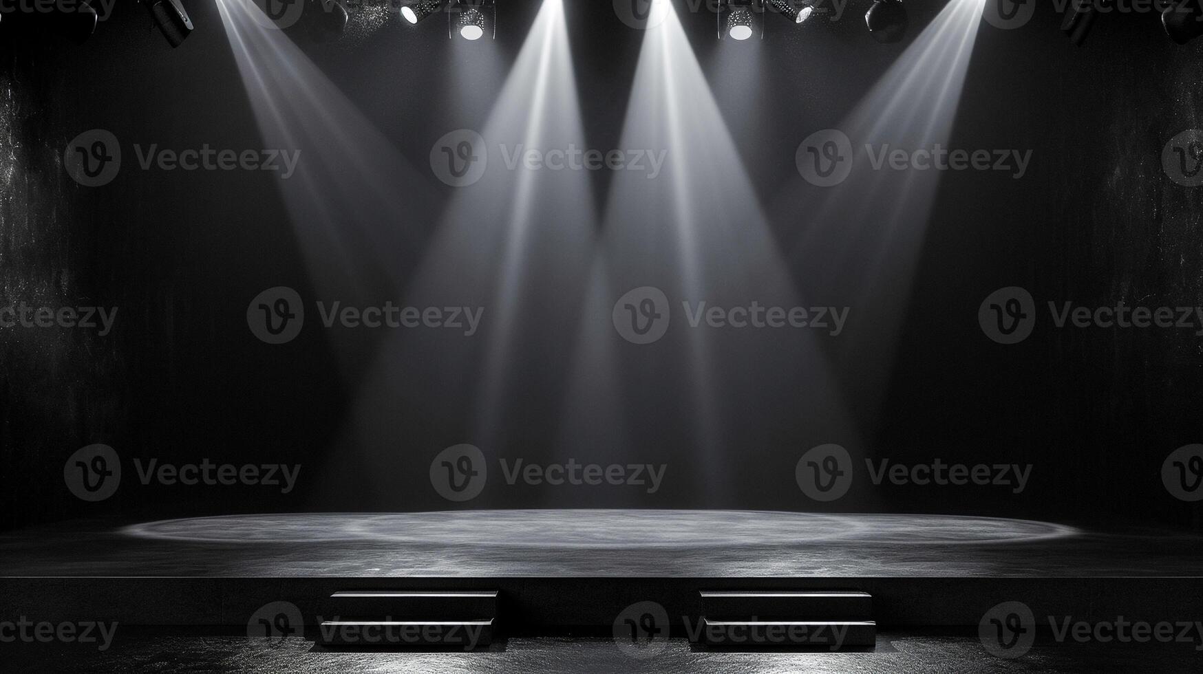 AI generated Empty concert stage was illuminated with spotlight . photo