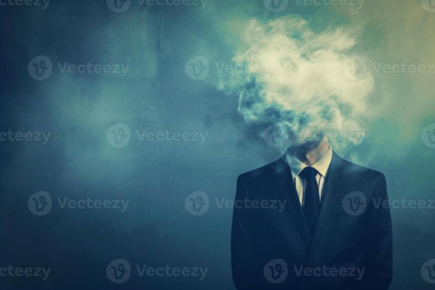 AI generated Surreal depressed office man suffered from mental illness,overthinking,stressed,anxiety,mental illness concept photo