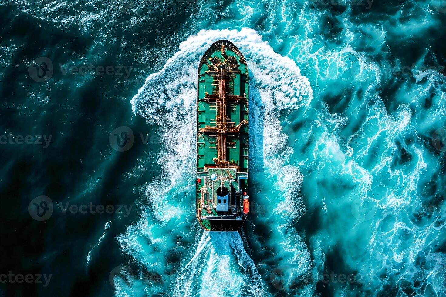 AI generated tanker vessel ship is sailing in ocean through the heavy storm . photo