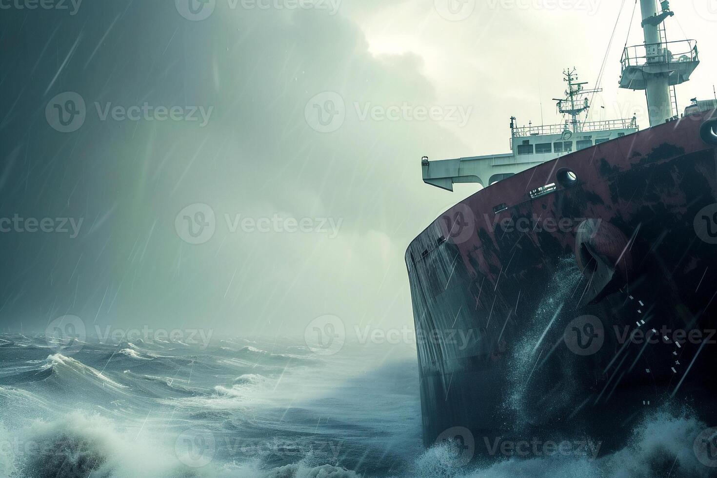 AI generated tanker vessel ship is sailing in ocean through the heavy storm . photo