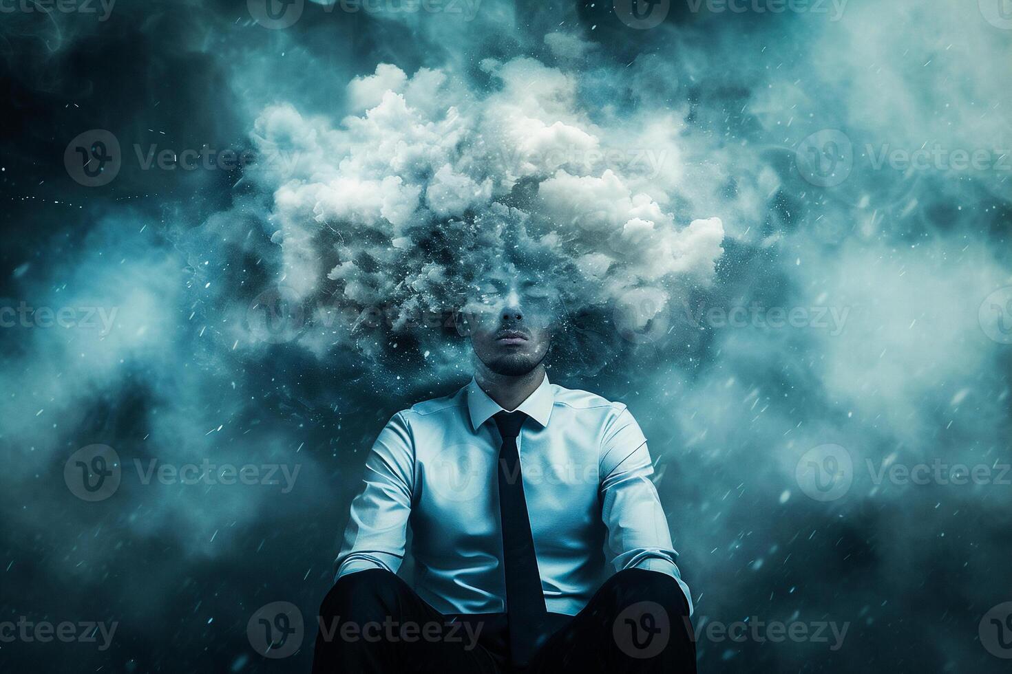 ai generado surrealista Deprimido oficina hombre sufrió desde mental Enfermedad,pensamiento excesivo,estresado,ansiedad,mental enfermedad concepto foto