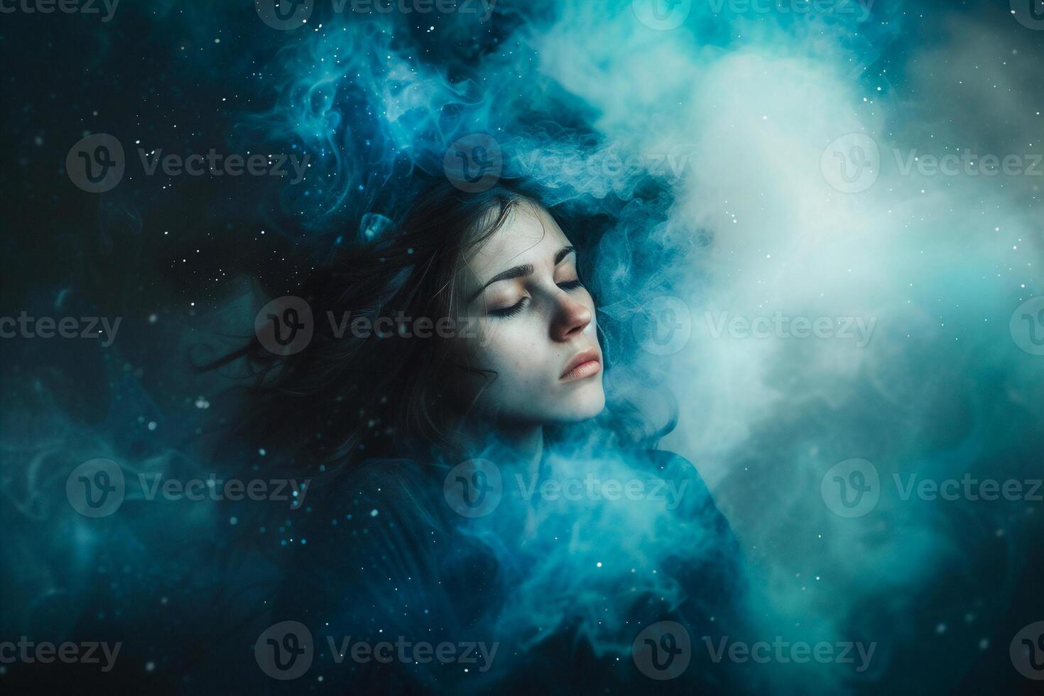 AI generated Surreal depressed woman suffered from mental illness,stressed,over thinking,anxiety,mental illness concept photo