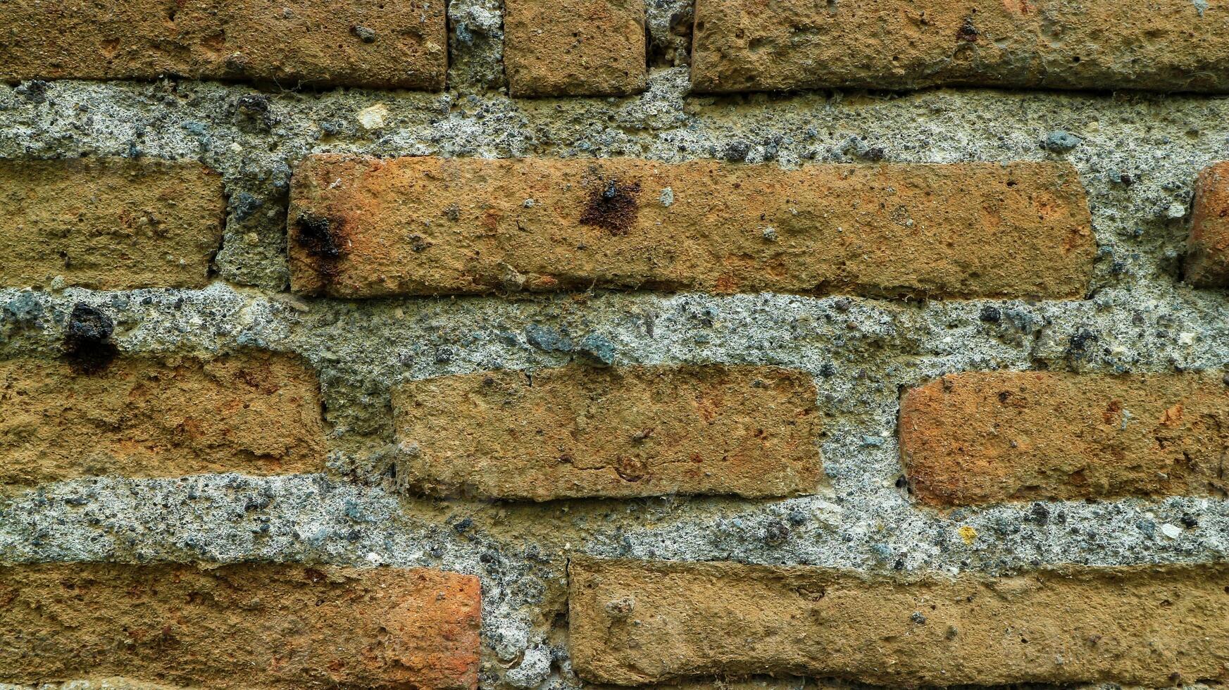 Close up photo of the texture of an old weathered brick wall. Macro photo background