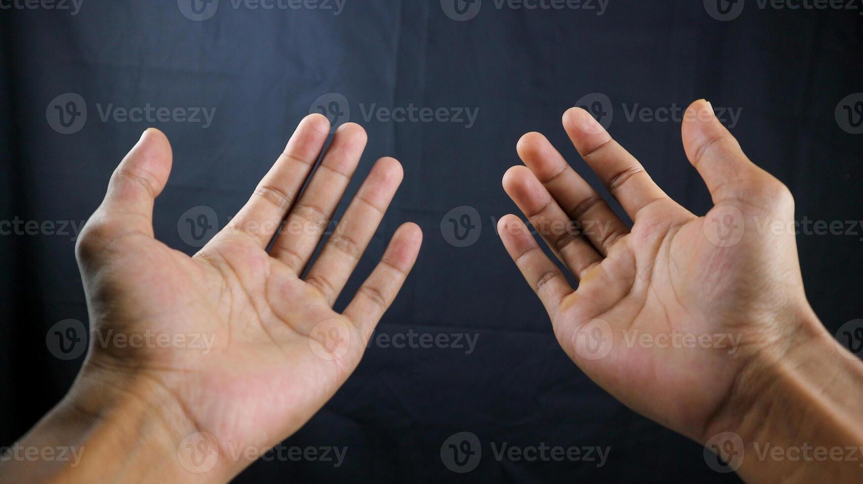 Praying hands with faith in religion and belief in God on blessing background. Power of hope or love and devotion. photo