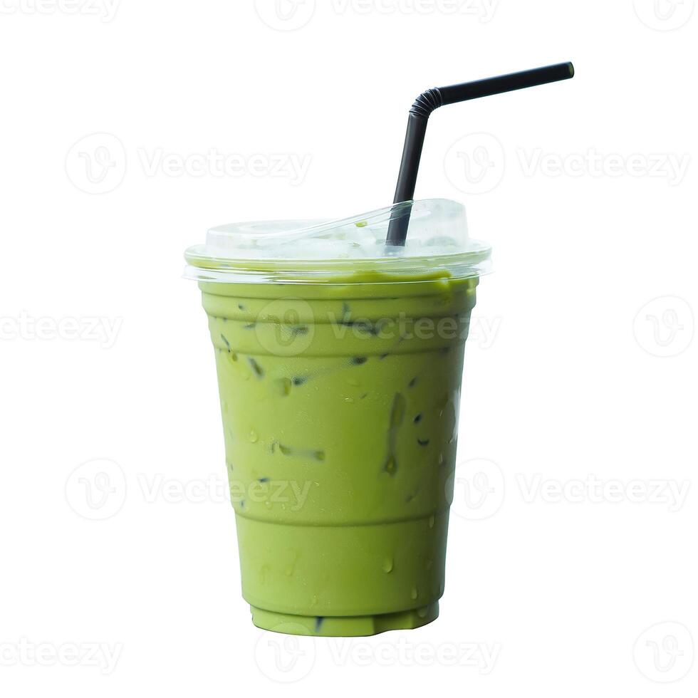 Iced Matcha green tea on glass isolated white background. photo