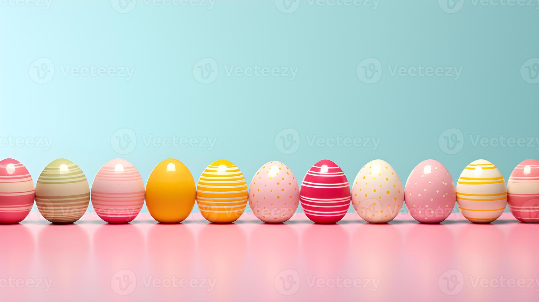 AI generated easter allusive background with space for text colored eggs photo