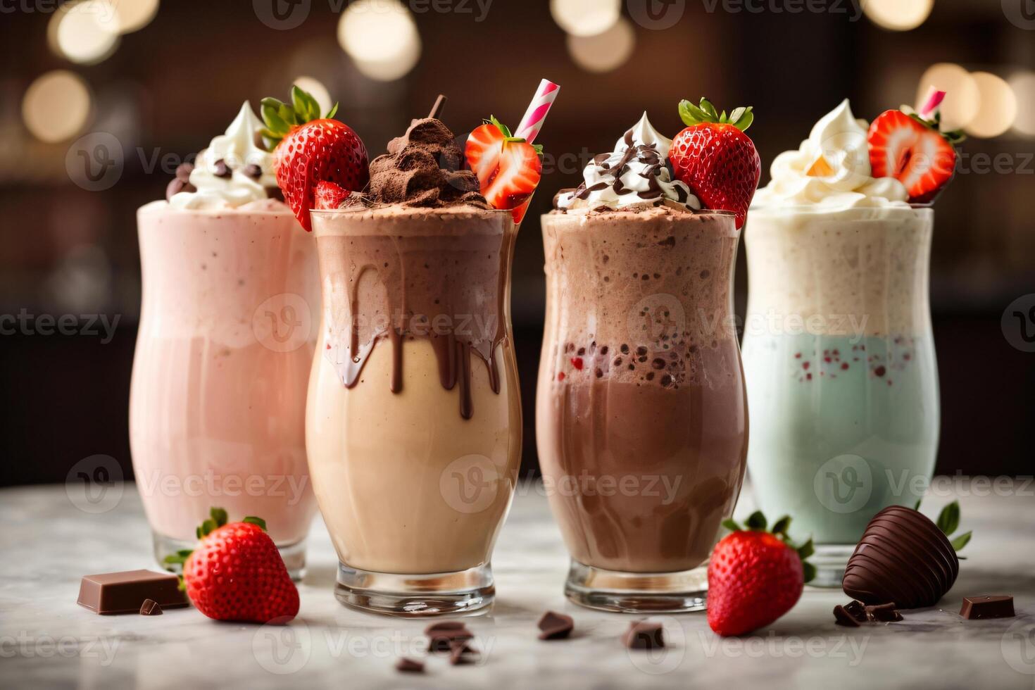 AI generated Discover the Ultimate Trio Irresistible Milkshakes in Small, Medium  Large Generative AI photo