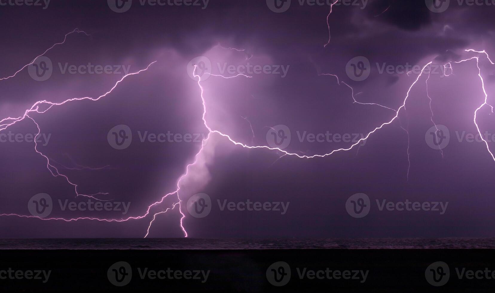 night shooting of a thunderstorm over the sea, photography of lightning photo